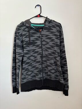 Amplify Gray & Black Geometric Zip-Up Hoodie